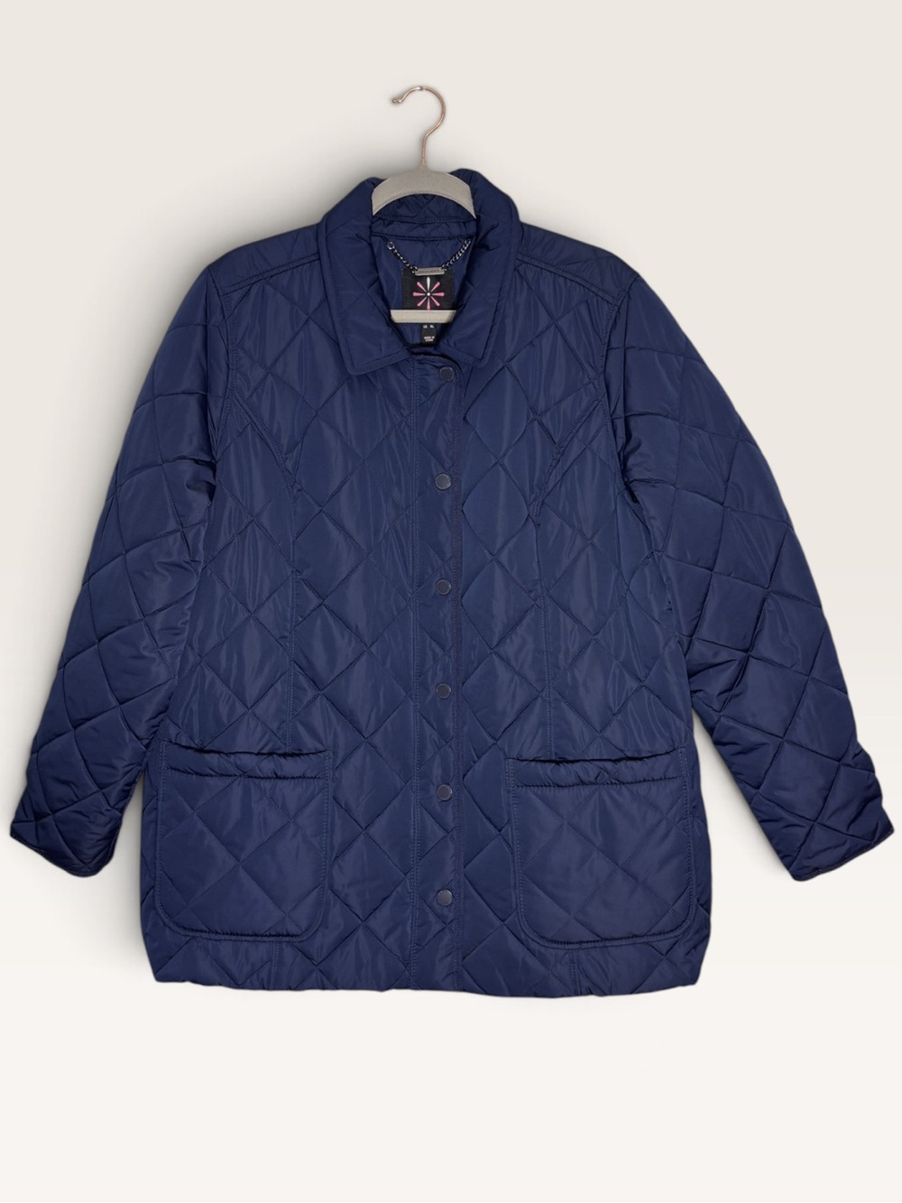Isaac Mizrahi Live! Size XL Navy Blue Quilted Puffer Jacket Barn Coat A384602